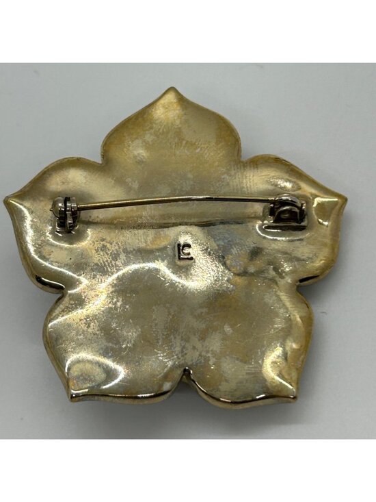 Vintage Liz Claiborne Brooch Burgundy Rose Pink Rhinestones Gold Tone Floral - Picture 6 of 11